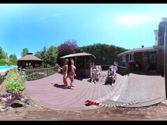 3-Way Porn - VR Group Orgy by the Pool in Public 360 Thumb
