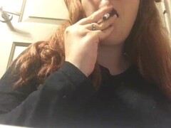 Hot Chubby Goth Teen Smokes and Strips Down to Topless - Perky Natural Tits Thumb