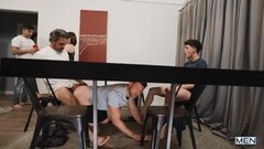 Frisky Threesome Butt Bashing Under The Table Thumb