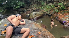 Fucked outdoors in the Rio Pance in Cali Colombia with a stranger who masturbates watching me - Celeste Alba &amp_ Angel Cruz Thumb