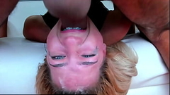 blonde gets her throat fucked on upside down leaving her face covered in saliva Thumb