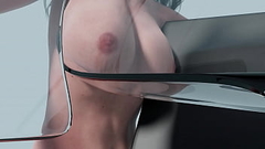 Young Lady with big tits getting her big tits squeezed for mammography (animation, Medio-Lateral Oblique Projection side view) Thumb