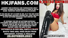 Hotkinkyjo in red bra, pants &amp_ black boots take anal huge dildo from mrhankey, fisting &amp_ prolapse Thumb