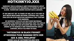 Hotkinkyjo in black fishnet stockings fuck bananas with her ass &amp_ anal prolapse Thumb