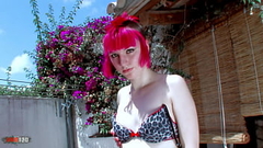 Pretty little redhead Punk stripping on the terrace Thumb