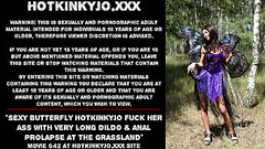 Sexy butterfly Hotkinkyjo fuck her ass with very long dildo &amp_ anal prolapse at the grassland Thumb