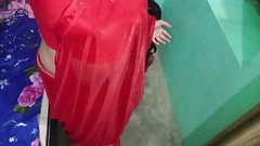 Indian Crossdresser Gaurisissy in Red Saree Thumb