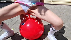 Horny Stepsister Riding Fitness Ball with DOUBLE PENETRATION Thumb