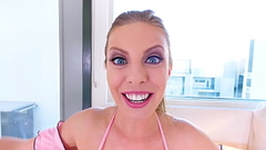 BRITNEY AMBER Big Tits Blonde Sexy Hottie Huge Cock POV Blowjob All The Way Down Deepthroat Facefuck and Cum Swallow - WoW! A Thumb