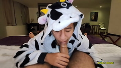 Anal Fucking POV Dreichwe in a cow pijama sucking and riding my big uncut cock until he earns my hot milk - Camilo Brown Thumb