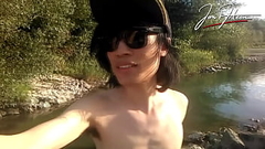 Jon Arteen is this slim Asian twink boy dancing a musical strip-tease on the river smiling showing his full pubes doing outdoor gay porn with a sneaker and underwear fetish Thumb