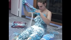 Sexy chick loves to smear herself with sweet dessert in the kitchen on the floor Thumb