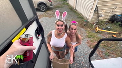 Trailer Trash Stepmom gets stepdaughter a big cock and cumshot with Free Candy - Trailer Thumb