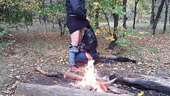 Beautiful public sex in the forest by the fire - Lesbian Illusion Girls Thumb