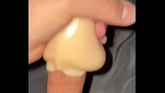 Stroked my 7 inch cock with pocketpussy until I cummed on my stepsisters bed Thumb