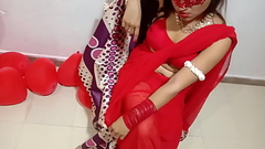 Newly Married Indian Wife In Red Sari Celebrating Valentine With Her Desi Husband - Full Hindi Best XXX Thumb