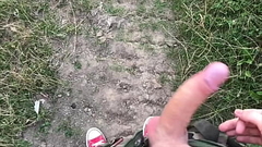 Teen Boy Jerking his Big Dick using two Hands OUTDOOR / Fit Boy /hot / Cute Thumb