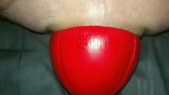 Huge 12 cm wide Red Football sliding out of my Ass up close in Slow Motion Thumb