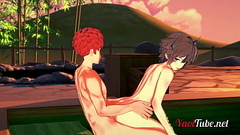 Fate Yaoi - Shirou &amp_ Sieg Having Sex in a Onsen. Blowjob and Bareback Anal with creampie and cums in his mouth 2/2 Thumb