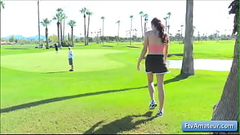 Young sexy brunette amateur Adria plays golf and getting naked there and show her nice round ass Thumb