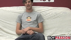 Adorable gay guy Danny jerks off his dick on couch solo Thumb