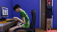 Japanese step-mom catches step-son masturbating in front of computer Thumb