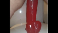 Fat bitch takes a huge dildo in her pussy Thumb